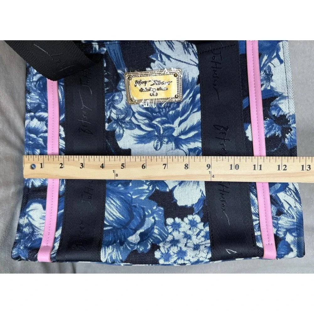 Betsey Johnson Denim Bag Tote Blue Floral Embroidered Handbag Satchel Crossbody